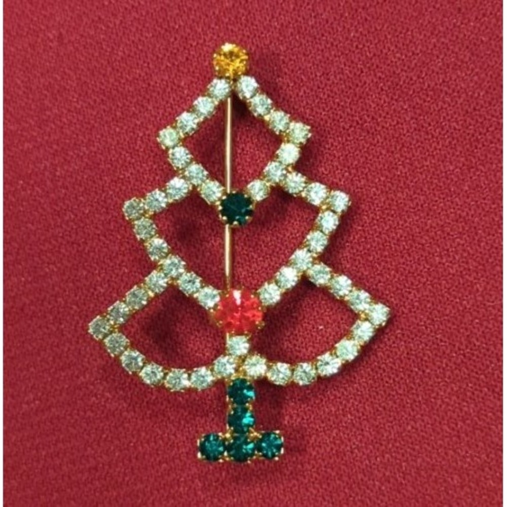 Vintage Christmas‎ Tree Retro Brooch Pin Very Pretty With Colored Stones